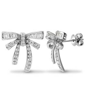 Cervin Blanc Round & Baguette Diamond Bow Earrings - Metallic