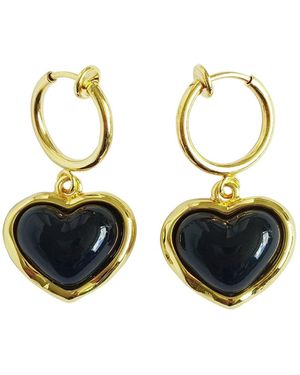 POPORCELAIN Porcelain Heart Clip-On Hoop Earrings - Black