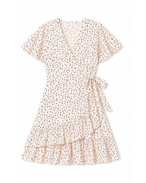 Yumi' Ditsy Print Frill Wrap Dress - Pink