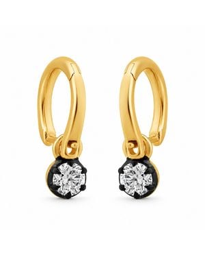 Artisan 14K Diamond Solitaire Drop Hoop Earrings - Metallic
