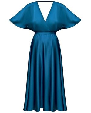 UNDRESS Sonya Midi Cocktail Dress With Butterfly Sleeves - Blue