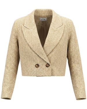 L2R THE LABEL Fishbone Cropped Double Breasted Blazer - Natural