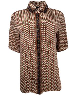 Monzlapur New York Embossed Botanic Short Sleeve Crepe Shirt - Brown