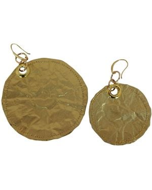 Romer Millinery Metallic Silk Coin Earings Assymetrical - Green