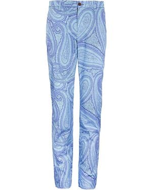 lords of harlech Caspian Wild Paisley Oxford Stretch Cotton Chino Pant - Blue