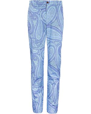 lords of harlech Caspian Wild Paisley Oxford Stretch Cotton Chino Pant - Blue