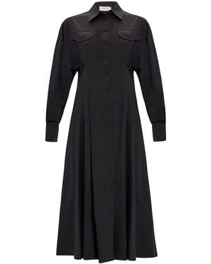 Exquise Slim Shirt Collar Midi Dress - Black