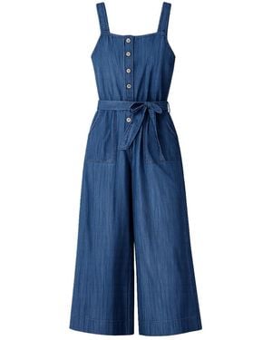 Yumi' Chambray Button Through Jumpsuit - Blue