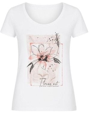 Conquista Neutrals Short Sleeve Top With Multicolored Print Detail - White