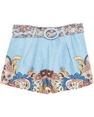 We Are Kindred Evelyn Linen Belt Shorts-Aquamarine Floral - Blue