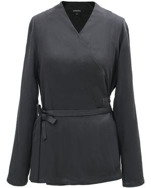 Smart and Joy Satin Wrap-Over Blouse - Black