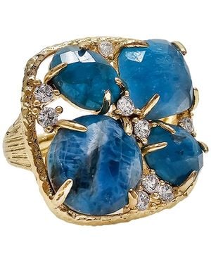Farra Flower Apatite Stone Statement Adjustable Ring - Blue