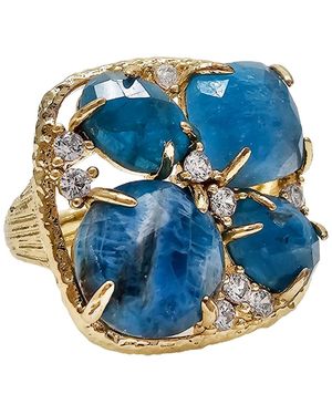 Farra Flower Apatite Stone Statement Adjustable Ring - Blue