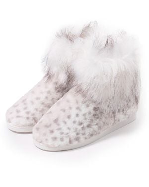 Pretty You London Cosy Bootie Slipper Fern In Snow Leopard - White