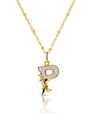 Kasun Plated P Initial Necklace With Mother Of Pearl - Metallic