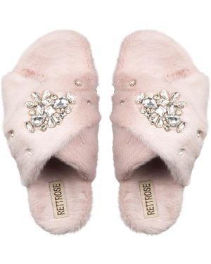 Rettrose Audrey Dusky Luxury Plush Diamanté Embellished Handmade Slipper - Pink