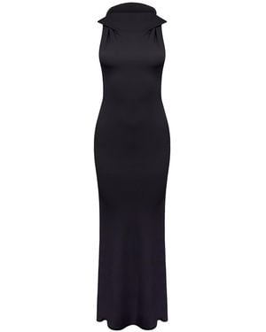 Mandragora Lana – Steel Elegant Stretch Maxi Dress With Hood - Blue