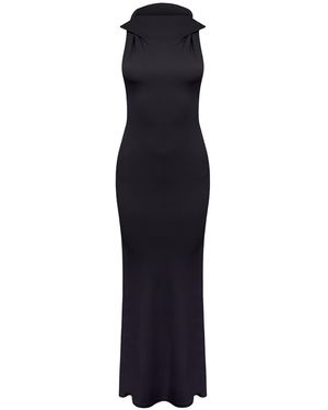 Mandragora Lana – Steel Elegant Stretch Maxi Dress With Hood - Blue