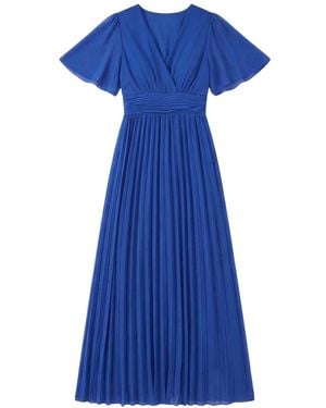 LAtelier London Royal Pleated Midi Dress With Flutter Sleeves - Blue