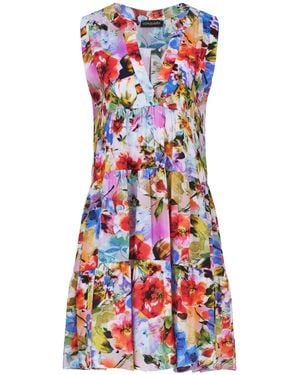 Conquista Floral Sleeveless Viscose Dress - Red