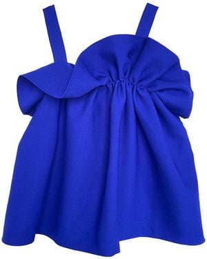 Arto. Be A Flower Knit String Flared Tank Top - Blue