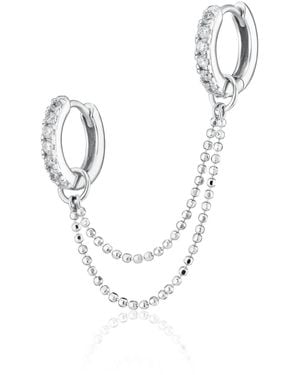 Scream Pretty Clear Stone Double Chain Huggie Earring - Metallic