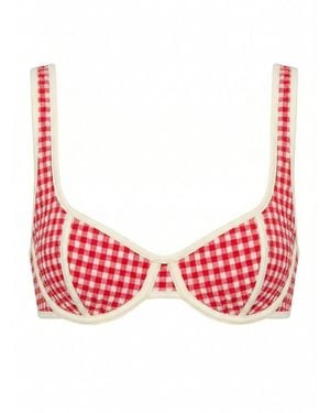 Montce Micro Gingham Romy Binded Bikini Top - Red