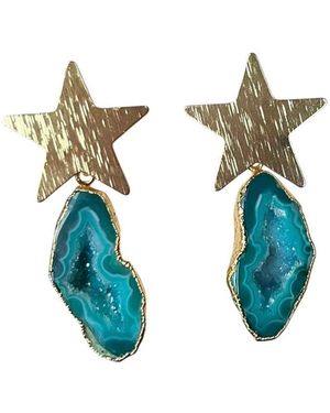 Magpie Rose Geode North Star Plated Earrings - Blue