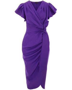 concept A trois Ultra Wrap Cocktail Dress With Wing Sleeves & Ruffles - Purple