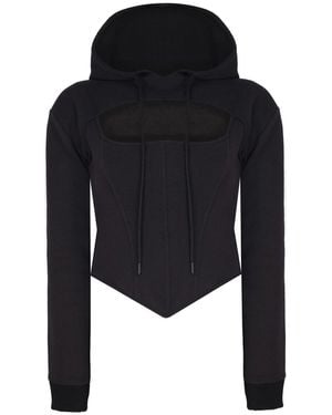 No'design Zip-Up Hoodie With Corset Detail - Black