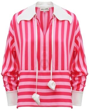 Julia Allert Smart Elegance – Silk-Touch Striped Long-Sleeve Blouse - Pink