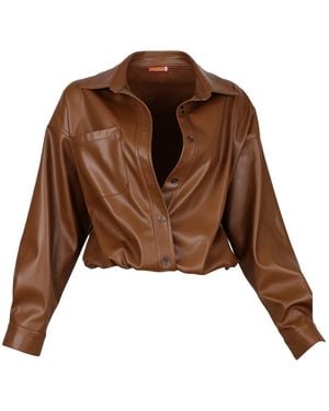 Lalipop Design Long Sleeves Vegan Leather Shirt - Brown