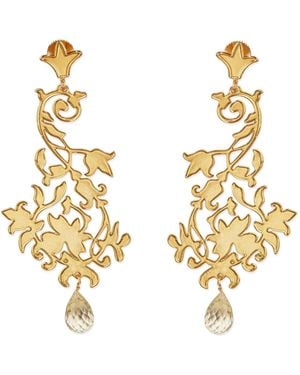 Dhwani Bansal Filigree Mehr Chandelier Earrings With Lemon Quartz - Metallic