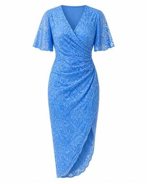 Girl In Mind Natasha Angel Sleeve Wrap Midi Dress - Blue