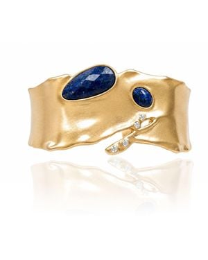 Rare Matters Jewelry Organic Celestial Bangle Lapis Statement Cuff Bracelet - Blue