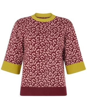 Raffya Daffodil Slouchy Animal Print Knitted T-Shirt - Red