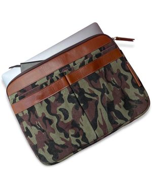 VIDA VIDA Camo Leather Trim Laptop Travel Pouch - Brown