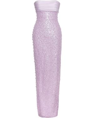 Miss Circle New York Lainey Satin Sequin Pearls Beaded Maxi Dress - Purple