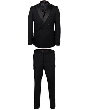 DAVID WEJ Alfredo Dress Double Breasted Satin Peak Lapel Tuxedo Set – - Black