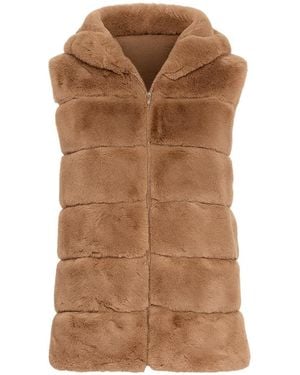 Tantra Spain Sl Neutrals Fur Vest With Hood And Zipper Closure - Brown