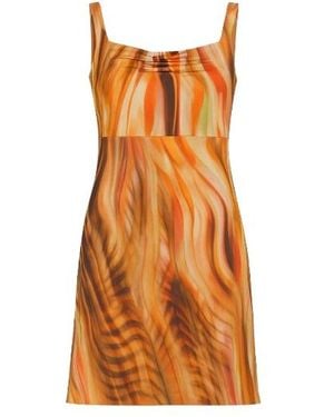 Conquista Ruched Print Dress - Orange