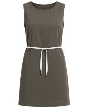 Conquista Khaki Color Straight Dress With Belt - Gray