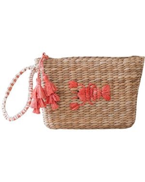 LIKHÂ Neutrals Handwoven Seagrass Lobster Wristlet Pouch With Tassels - Pink