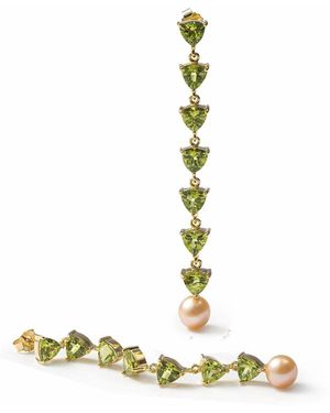 German Kabirski Mikko Plated Earrings With Trillion Cut Peridot And Freshwater Pearl - Metallic