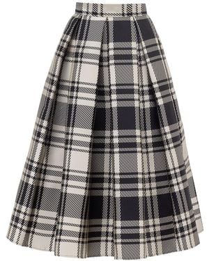 Georgette Noir Grid Midi Skirt - Black