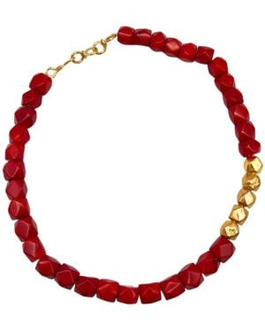 Les Reines Mirage- Coral Beaded Necklace With 24K Plated Beads - Red