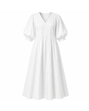 IZABELA MANDOIU Cotton Midi Dress With Puff Sleeves - White