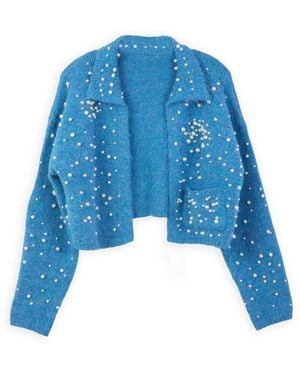 Saachi Pearl Collared Open Cardigan - Blue