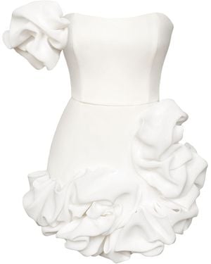 POST MERIDIEM Flounced Bottom One Shoulder Bustier Dress - White