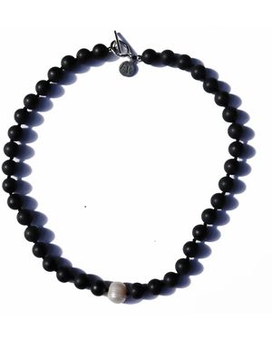 FV Jewellery Onyx, Pearl & Fob Necklace - Blue